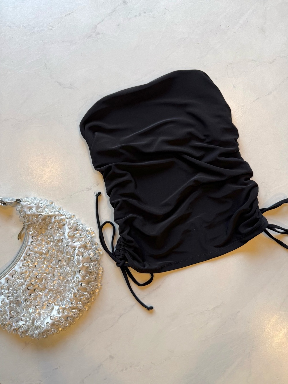 Black Strapless Ruched Tube Top